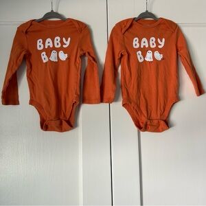 Old Navy Halloween Orange Cotton Baby Boo Bodysuits - Set of 2 Size 18-24 Months